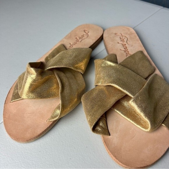 Free People Rio Vista Gold Slide Sandals - Picture 2 of 8
